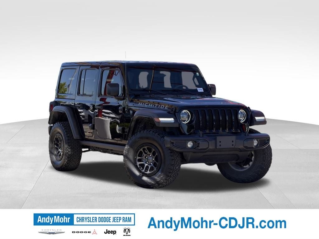 2023 Jeep Wrangler High Tide in Black Clearcoat — front three-quarter view