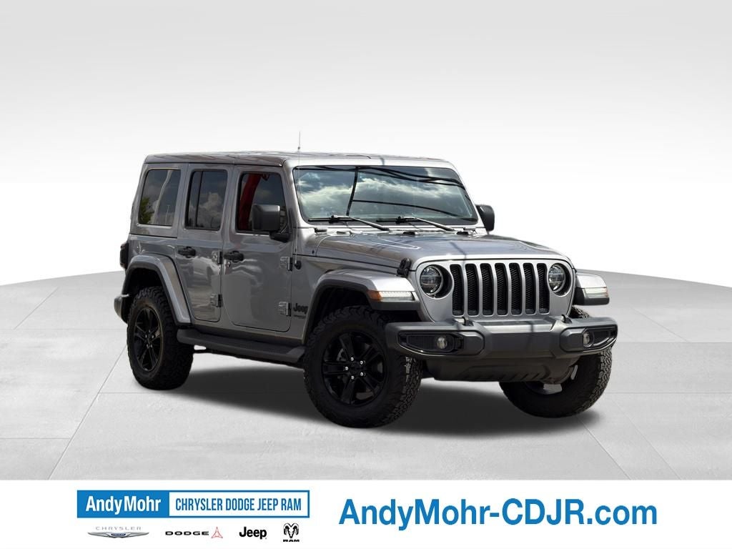 2020 Jeep Wrangler Unlimited Sahara Altitude in Billet Silver Metallic Clearcoat — front three-quarter view