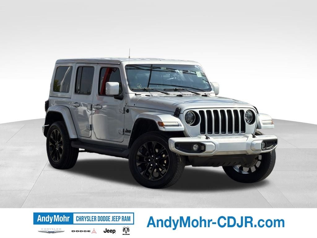 2023 Jeep Wrangler Sahara HIGH ALTITUDE in Silver — front three-quarter view