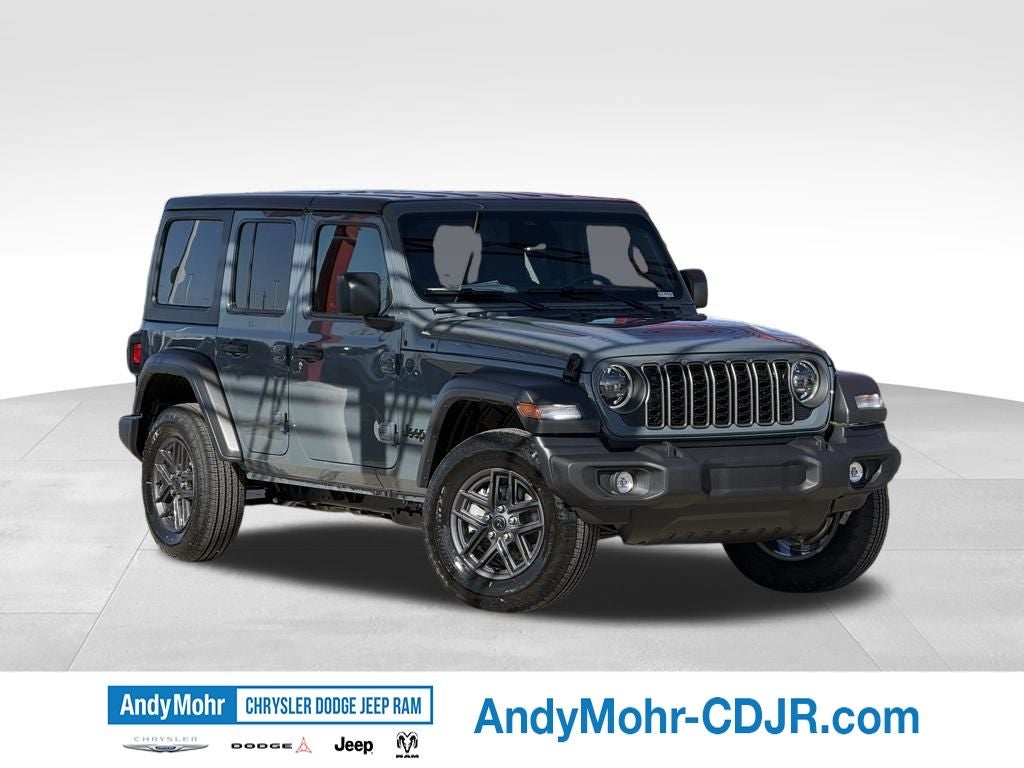 2026 Jeep Wrangler Sport S in Anvil Clear-Coat Exterior Paint — front three-quarter view