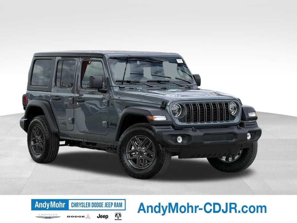 2026 Jeep Wrangler Sport S in Anvil Clear-Coat Exterior Paint — front three-quarter view
