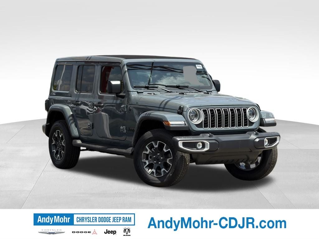 2026 Jeep Wrangler Sahara in Anvil Clear-Coat Exterior Paint — front three-quarter view