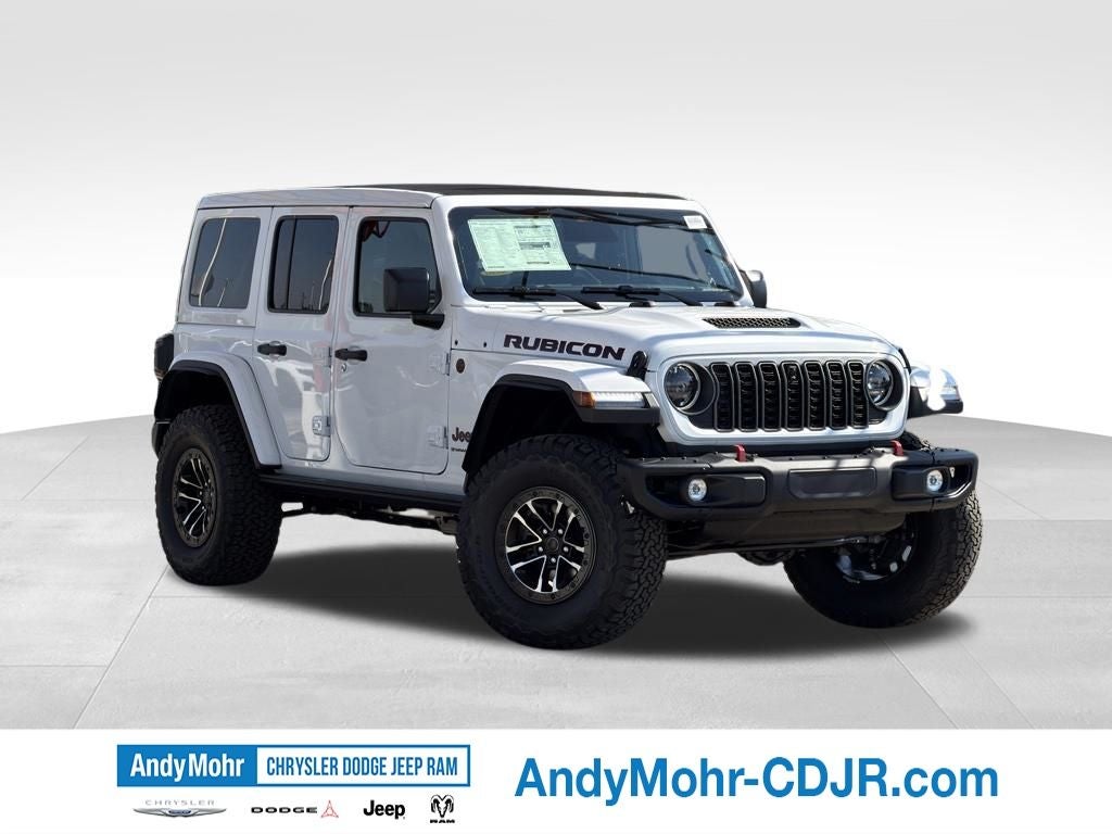 2026 Jeep Wrangler Rubicon X in Bright White Clear-Coat Exterior Paint — front three-quarter view