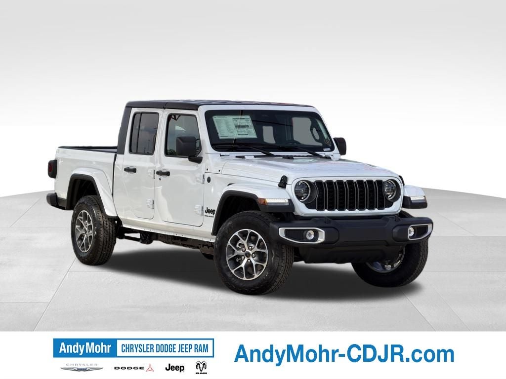 2026 Jeep Gladiator Sport S in Bright White Clear-Coat Exterior Paint — front three-quarter view