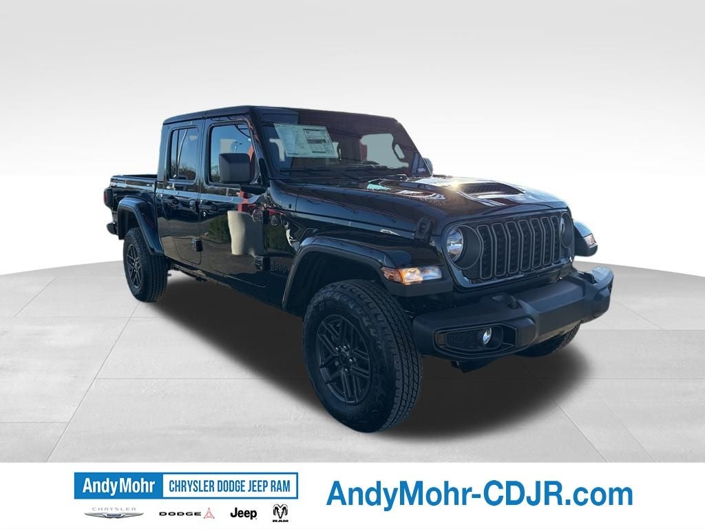 2026 Jeep Gladiator Sport S in Black Clear-Coat Exterior Paint — front three-quarter view