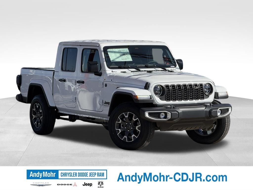 2026 Jeep Gladiator Sport S Sahara in Bright White Clear-Coat Exterior Paint — front three-quarter view
