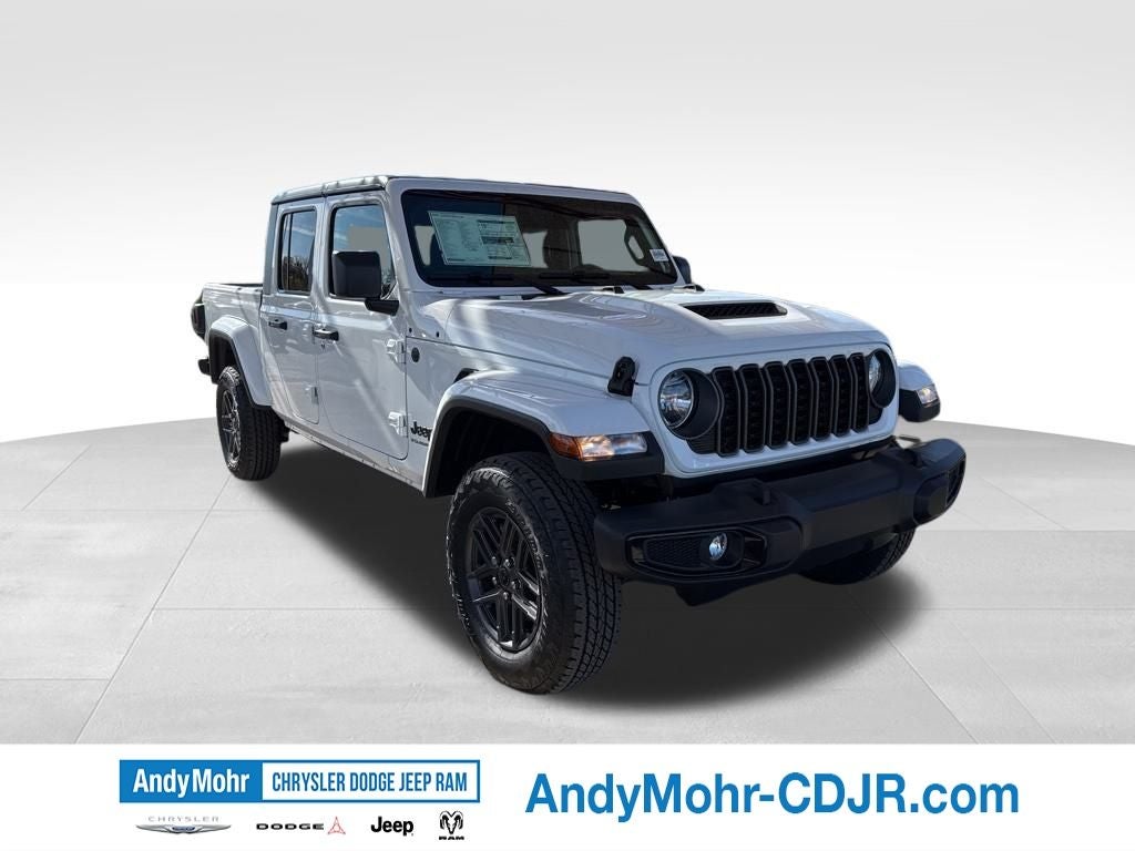 2026 Jeep Gladiator Sport S in Bright White Clear-Coat Exterior Paint — front three-quarter view