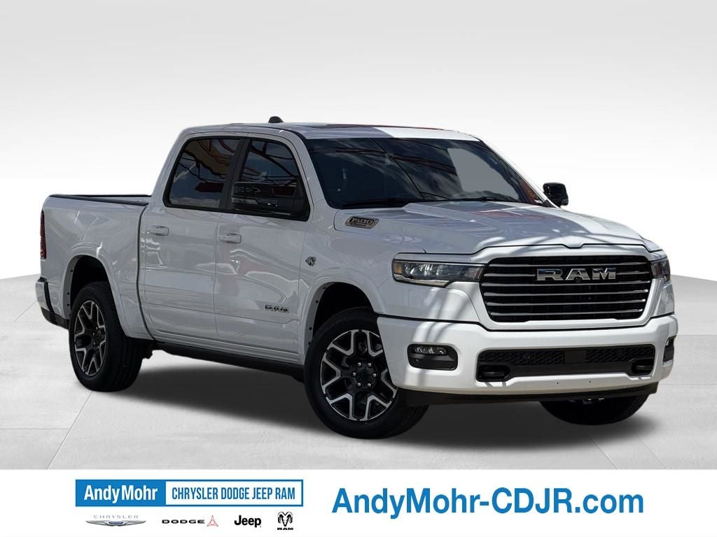 2026 RAM Ram 1500 Laramie in Bright White Clear-Coat Exterior Paint — front three-quarter view
