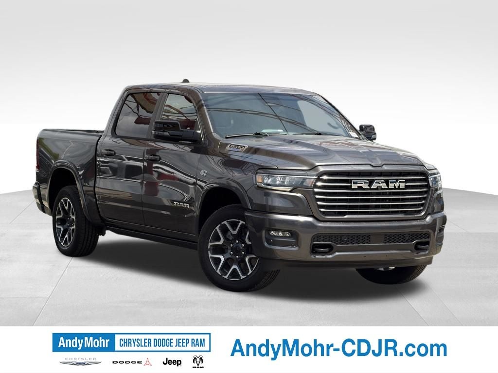 2026 RAM Ram 1500 Laramie in Granite Crystal Metallic Clear-Coat Exterior Paint — front three-quarter view