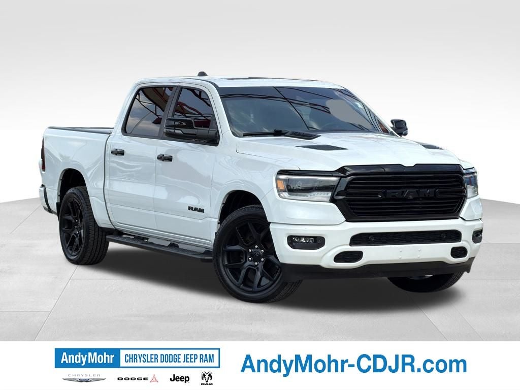 2024 RAM 1500 Laramie in Ivory White Tri-Coat Pearlcoat — front three-quarter view