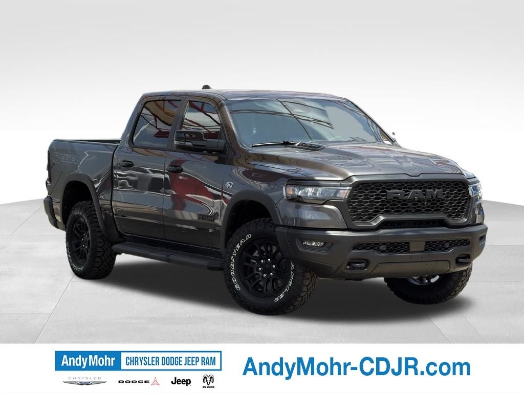 2026 RAM Ram 1500 Rebel in Granite Crystal Metallic Clear-Coat Exterior Paint — front three-quarter view
