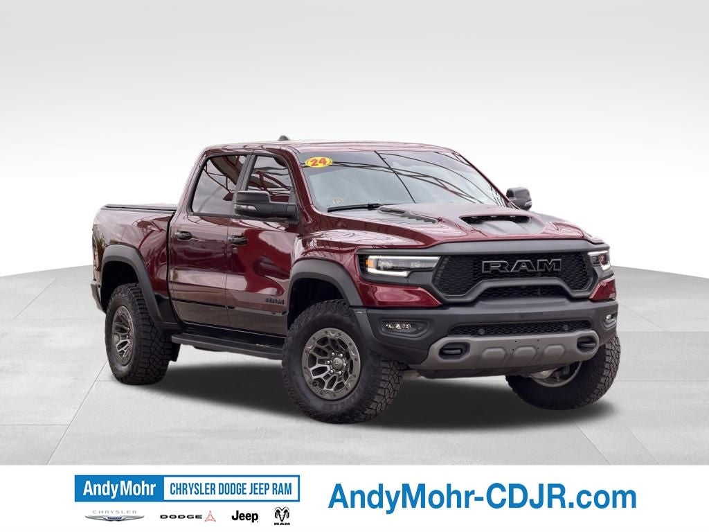 2024 RAM 1500 TRX in Delmonico Red Pearlcoat — front three-quarter view