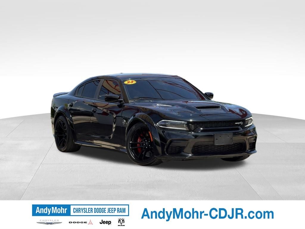 2023 Dodge Charger SRT Hellcat Widebody in Pitch Black Clearcoat — front three-quarter view