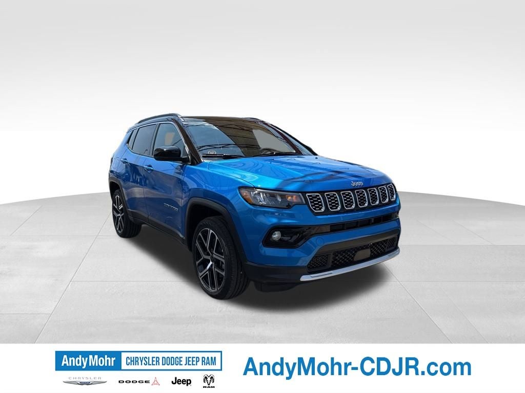 2025 Jeep Compass Limited in Hydro Blue Pearl-Coat Exterior Paint — front three-quarter view